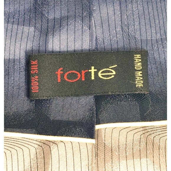 Forte Handmade 100% Silk Men's Neck Tie Blue Gray Geometric Pattern - Picture 4 of 5